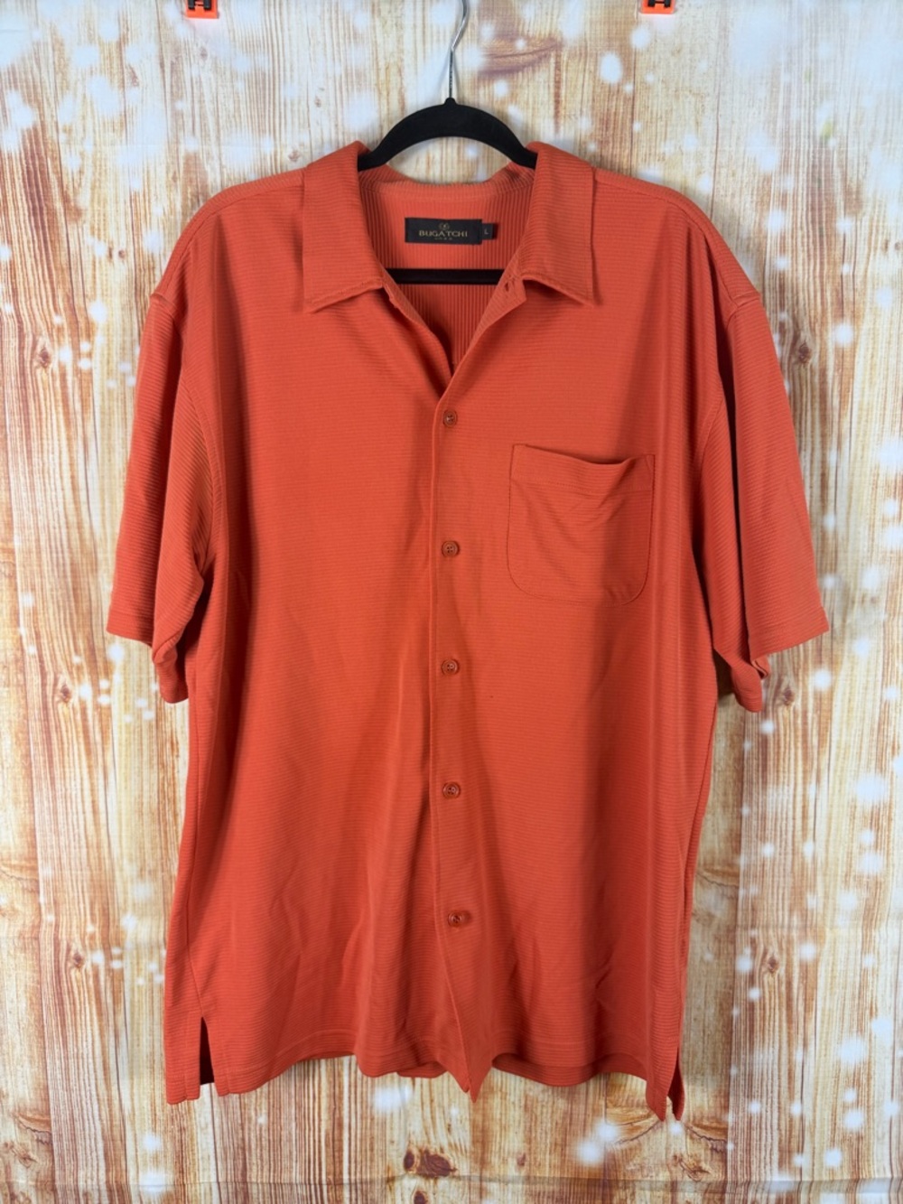 Bugatchi Casual Short Sleeve Button-Down Shirt - Rust Orange